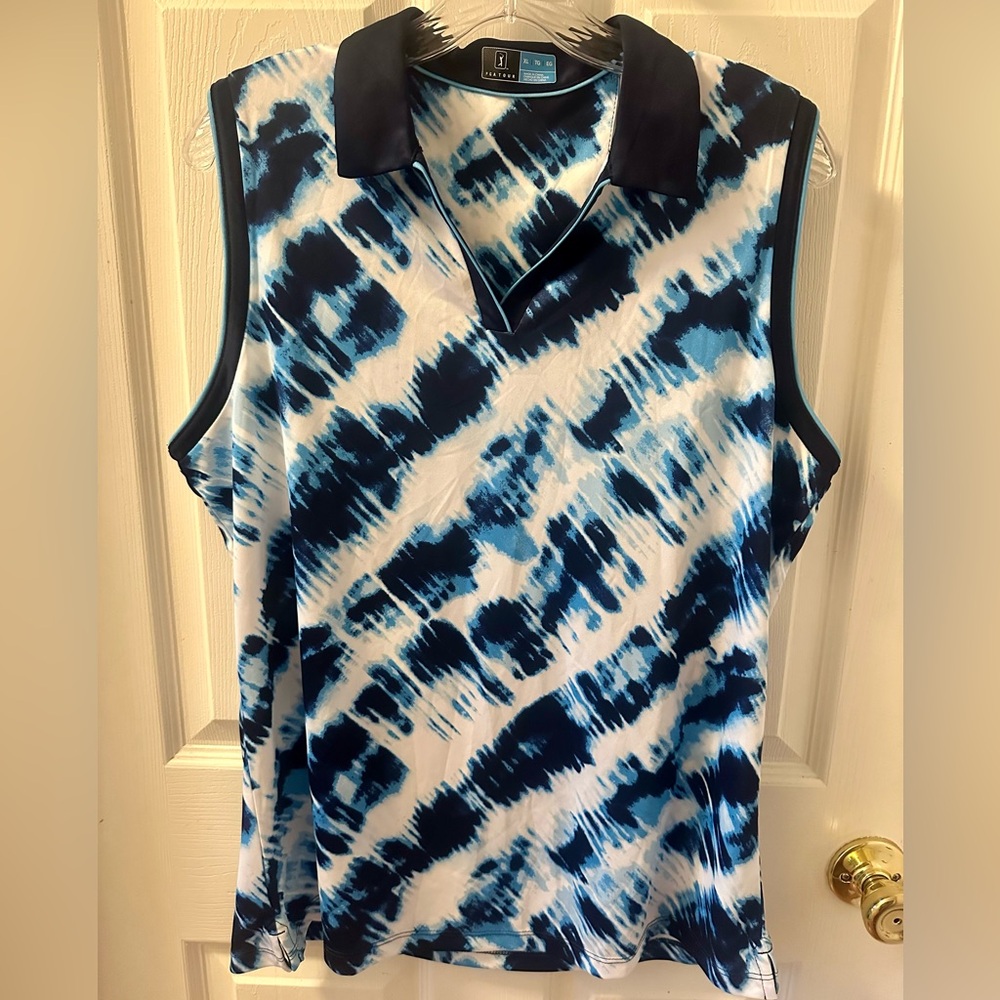 PGA Tour Blue and White Tie Dye pattern Polo Top - Golf. NWOT